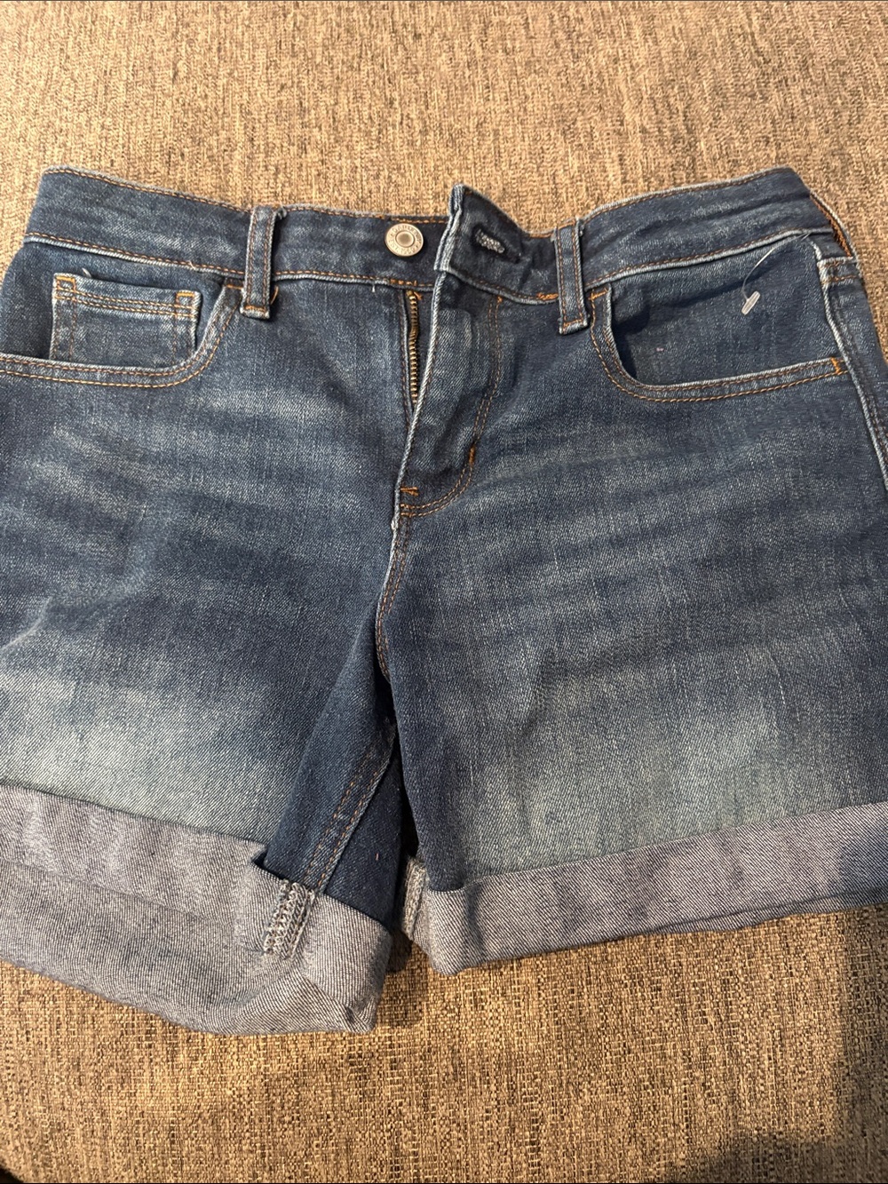 GAP Kids Denim Midi Shorts in Light Blue with Orange Stitching